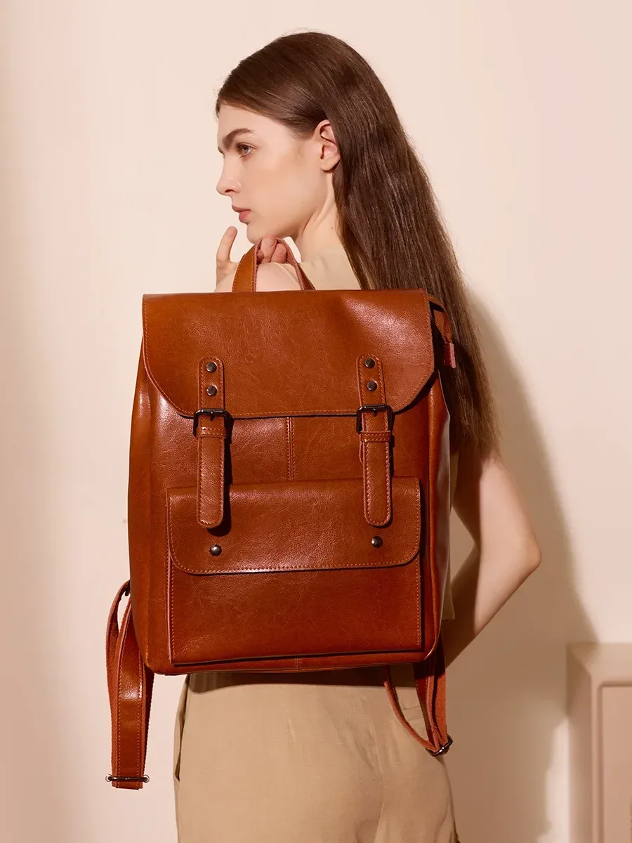sac à dos en cuir véritable 2026, style rétro, pour adolescentes, grand sac à bandoulière en cuir de vachette, sacs à dos de voyage pour femmes, sacoche pour ordinateur