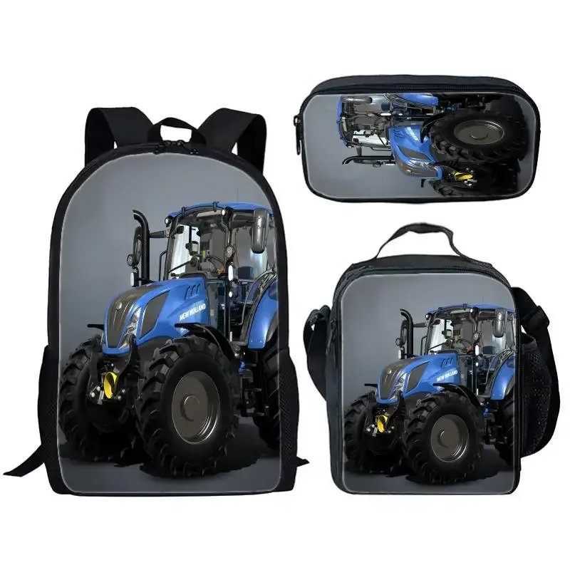 sac à dos tendance et populaire pour étudiants, motif simulateur d'agriculture avec tracteur imprimé en 3d, lot de 3 pièces : sac à dos pour ordinateur portable, sac à déjeuner et trousse à crayons