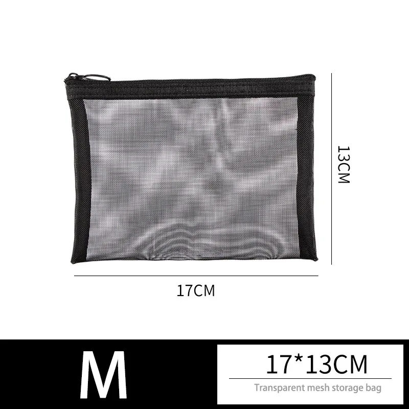 1 pièce trousse de toilette et de maquillage de voyage en maille gris-noir avec fermeture éclair pour femme, organiseur portable