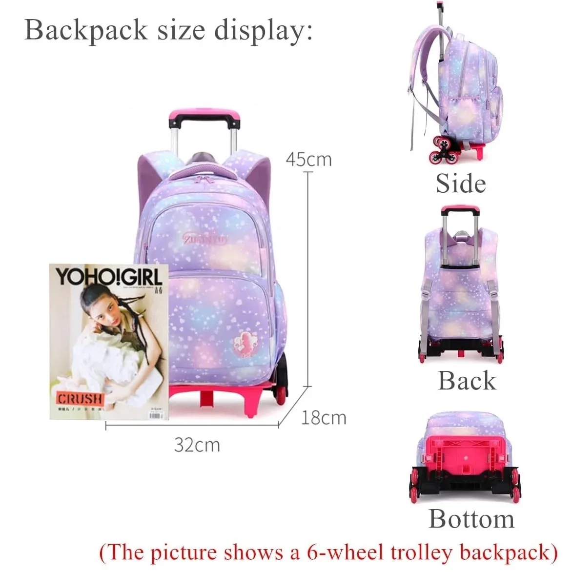 ensemble de sac à dos scolaire à roulettes pour enfants, sacs pour étudiants, sac à roulettes pour filles, cartable mignon, sac à dos à roulettes pour enfant