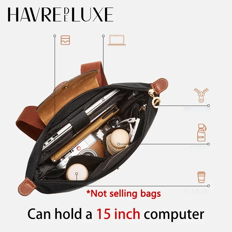 organisateur de sac pour sac à dos longchamp, pour ranger un ordinateur et une bouteille d'eau, facile à retrouver, en nylon durable, accessoires de sac.