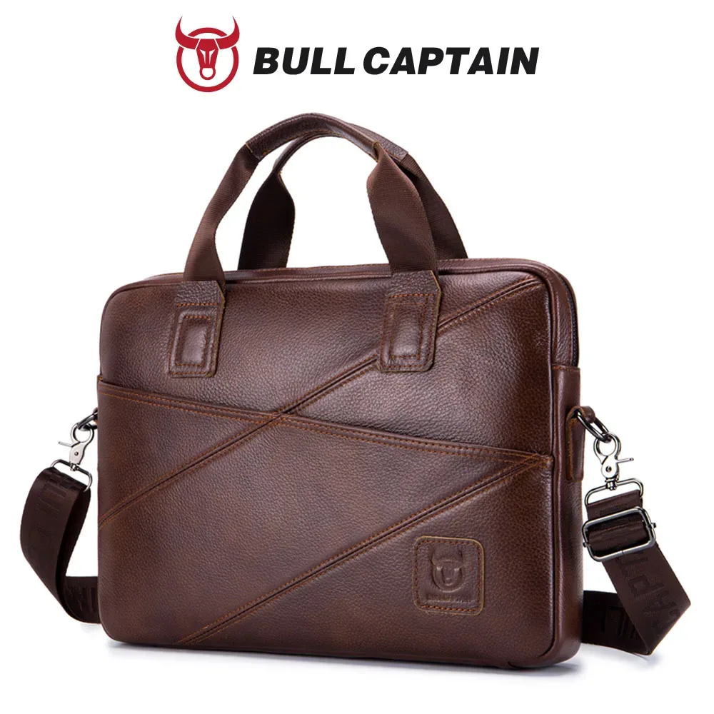 BULLCAPTAIN porte-documents en cuir pour hommes avec grande capacité sac à main multifonctionnel sac d'affaires pour ordinateur sac cartable pour hommes