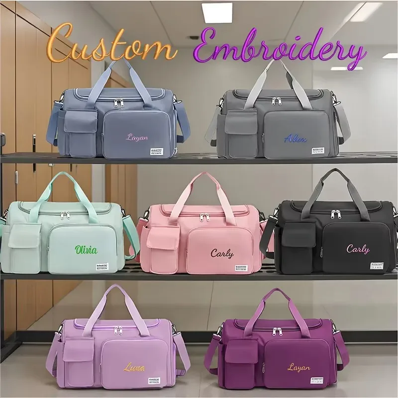 Sac à bandoulière personnalisé avec broderie, multi-poches, grande capacité, sac de voyage, sac à bandoulière, adapté aux voyages et aux vacances, sacs de rangement.
