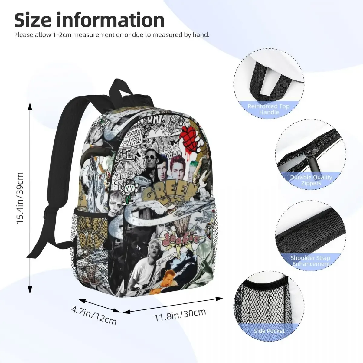 green day rock band tour sac à dos étudiant garçons filles bookbag enfants sac d'école ordinateur portable sacs à bandoulière pour hommes femmes