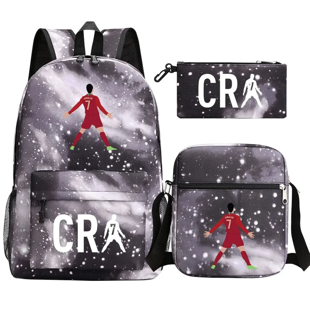 football cr7 cosplay sacs d'école sac à dos scolaire ordinateur portable adolescent garçons filles cartables 3 pièces/ensemble