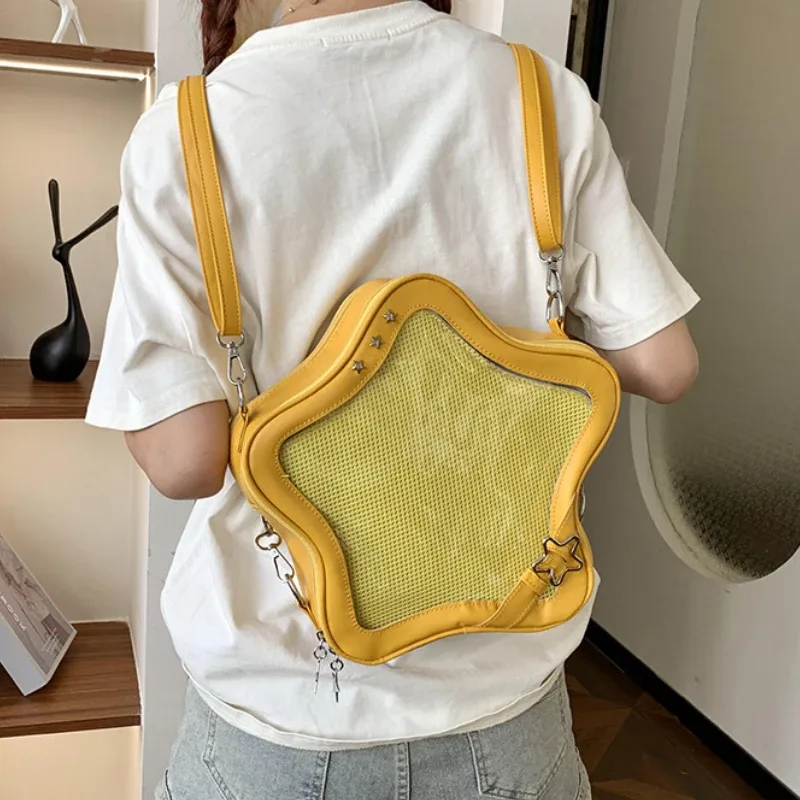 Sac à dos étoile jaune en cuir PU, sac à bandoulière mignon pour adolescente Kawaii, cartable pour femmes, sac à dos Y2K épicé pour fille, sac à dos de voyage