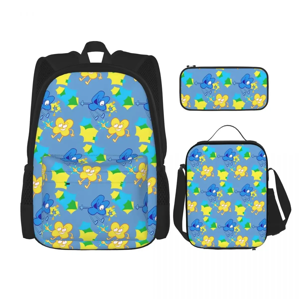 bfdi bfb et tpot bataille pour dream island dessin animé 3pecs/ensemble sac à dos pour adolescent ordinateur portable sac à bandoulière sac à déjeuner trousse à crayons