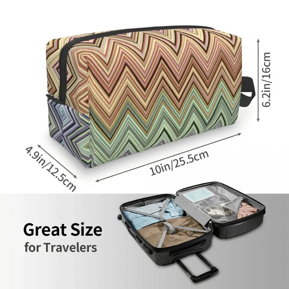 trousse de maquillage chevron zig zag pour décoration intérieure, organisateur cosmétique, trousse de toilette de voyage pour femmes
