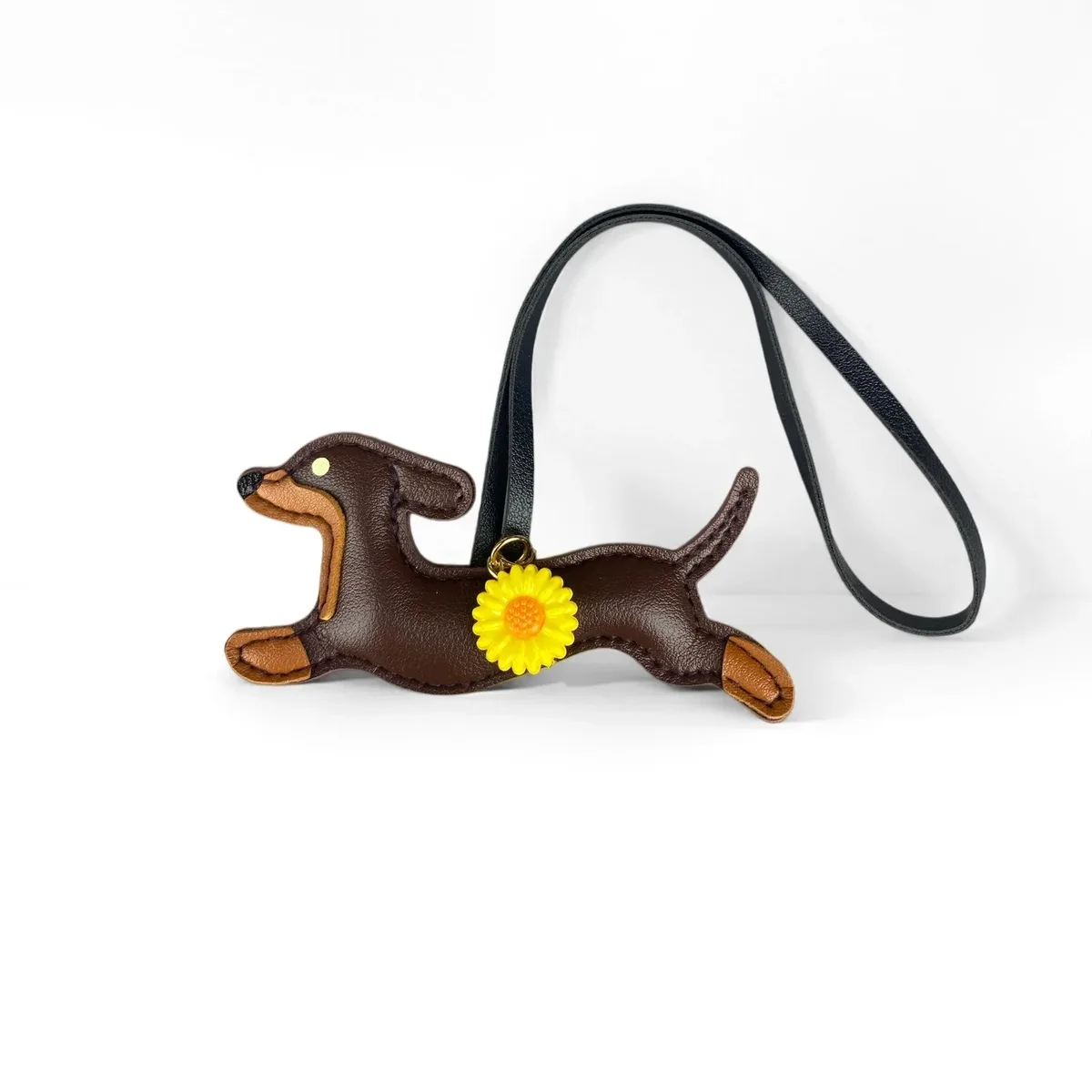 porte-clés teckel en similicuir, breloque pour sac en forme de chiot avec fleur de marguerite - accessoires pour sac à main et sac à dos, cadeau pour les amoureux des chiens