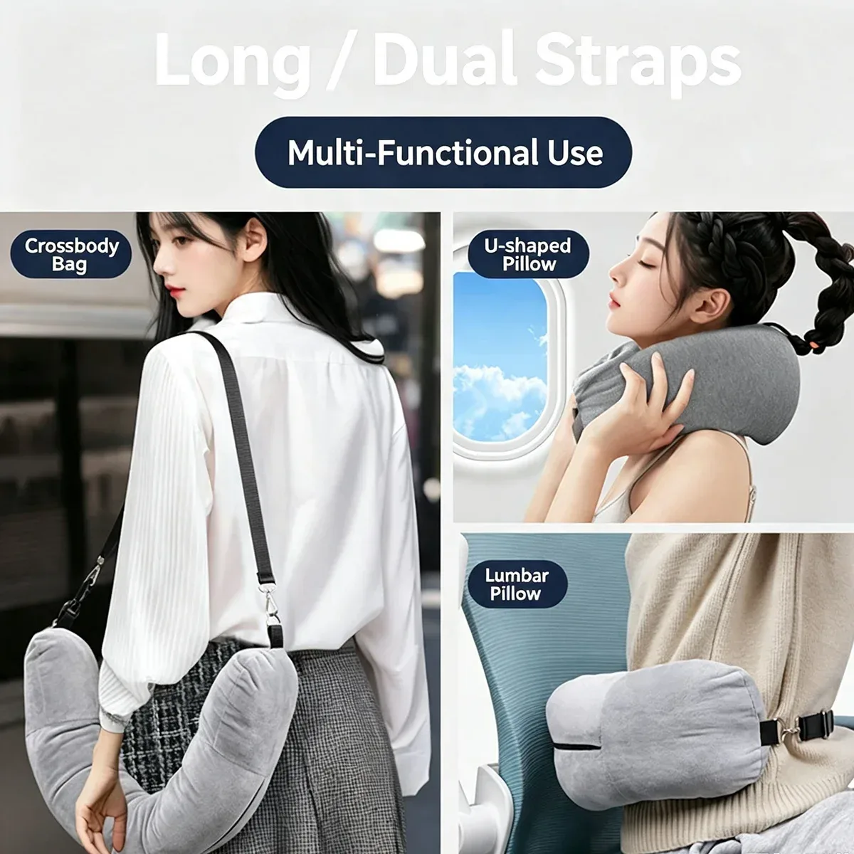 coussin de voyage pour le cou avec sac de rangement pour vêtements, housse de coussin en forme de u en polaire cristalline pour les voyages en avion