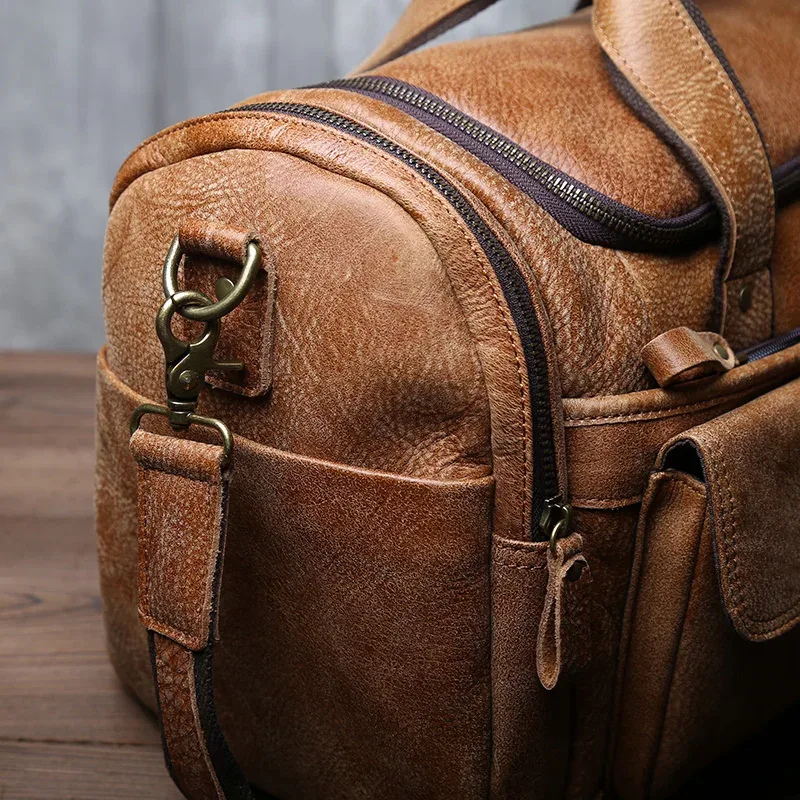 sac à bandoulière rétro en cuir véritable pour hommes, première couche de peau de vache, sac à main de voyage portable minimaliste de grande capacité pour l'extérieur