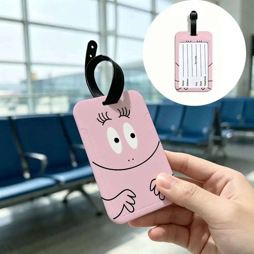 carte d'information imperméable pour enfants, barbapapa, étiquette de bagage en pvc, identificateur anti-perte pour valise, sac à main