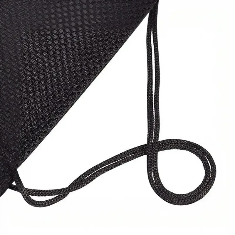 sac à dos en maille avec cordon de serrage, sacs en maille noirs, sac en filet robuste pour ballon de football, sac pour équipement de sport, plage et natation.