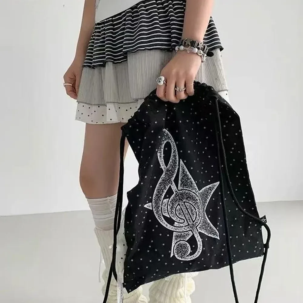 sac à cordon à pois avec motif de notes de musique, sac à dos de sport décontracté, sac de rangement pour ballon de basket de grande capacité pour les voyages scolaires