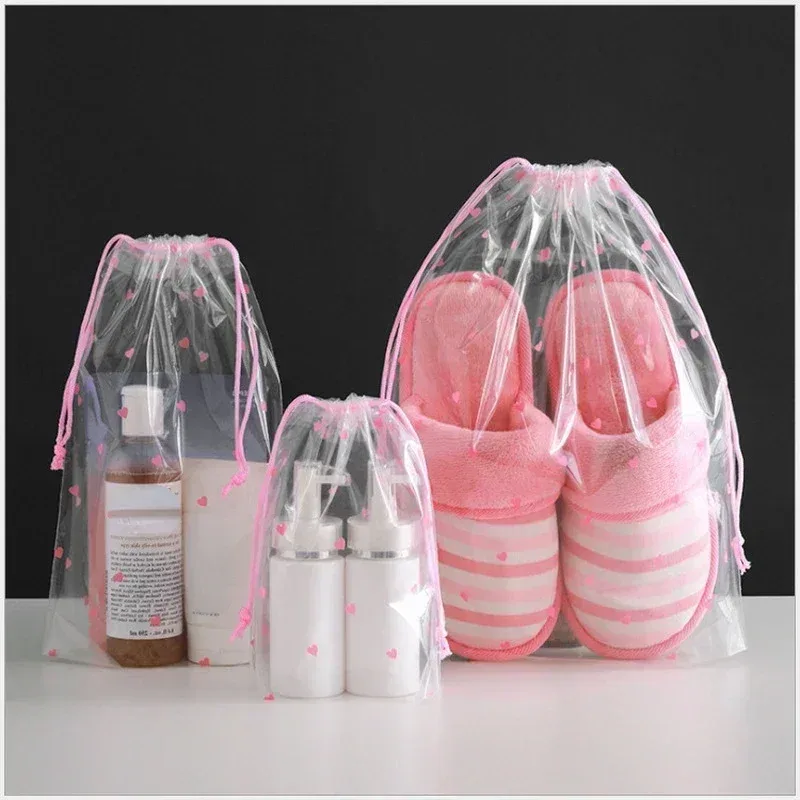 trousse de toilette portable étanche de voyage, 1 pièce, trousse de toilette transparente à cordon de serrage, sac à cosmétiques pour fille, trousse de maquillage transparente, organisateur