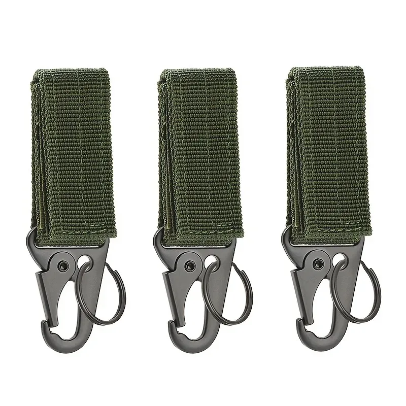 lot de 3 mousquetons tactiques edc pour extérieur, porte-clés en sangle de nylon, support de clés, crochet de ceinture pour sac à dos de camping, boucle de suspension, clip multifonction