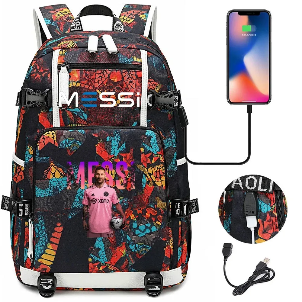 sac à dos de sport de football messi en tissu oxford avec fermeture à loquet, grande capacité, pour ordinateur portable, loisirs, voyage, école et étudiants
