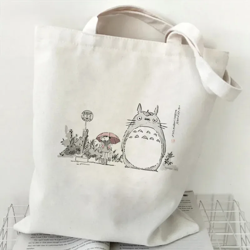 femmes dessin animé eco réutilisable sac à provisions femme épaule shopper sac fourre-tout studio ghibli collège sac à main rétro grandes dames
