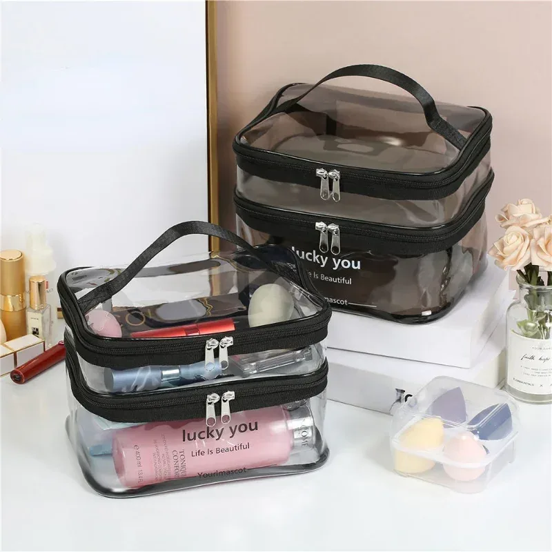 sac à cosmétiques de bain en pvc transparent imperméable pour femmes, trousse de maquillage de voyage avec fermeture éclair, organisateur de lavage de beauté, kit de rangement de toilette