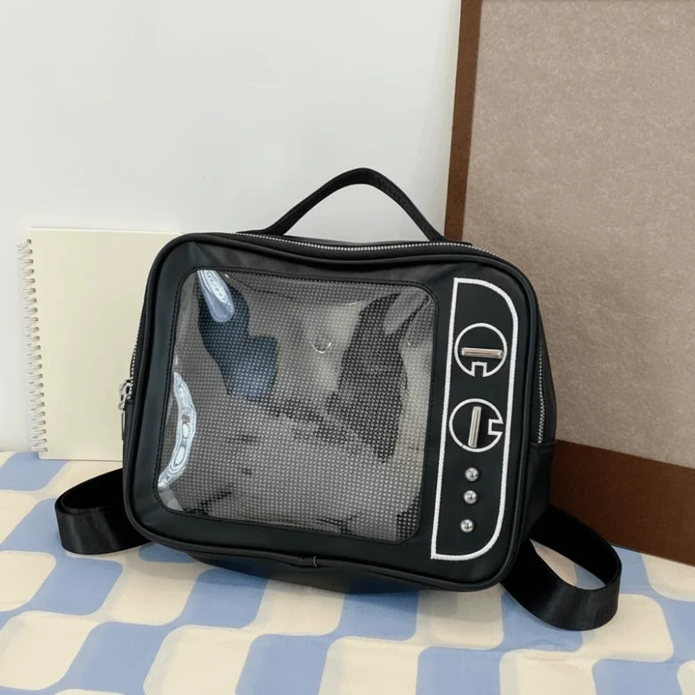 sac à dos pu tv model grande capacité ulzzang avec compartiment transparent, sac ita, compartiment de présentation portable, sac à bandoulière pour collection