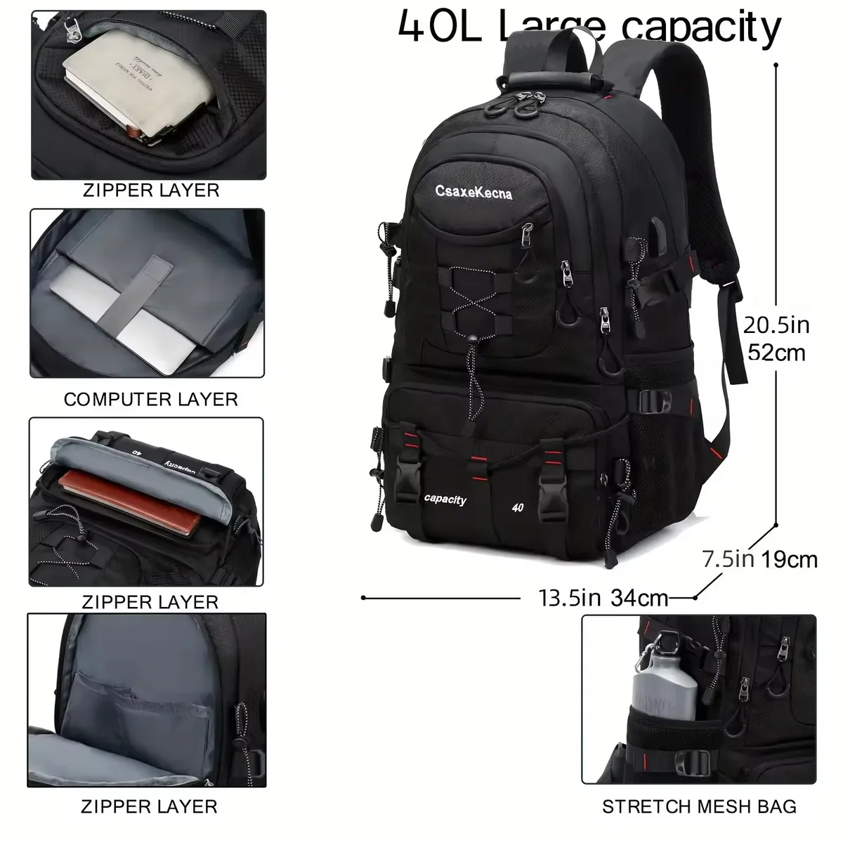 sac à dos de grande capacité, sac professionnel pour la randonnée et l'alpinisme, sac de voyage léger et imperméable, interface usb