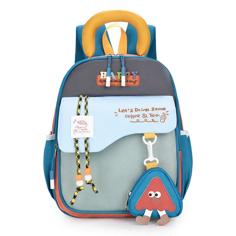 sac à dos enfant color block mignon, en nylon, motif dessin animé, unisexe, pour la maternelle, les voyages et l'école, grande capacité