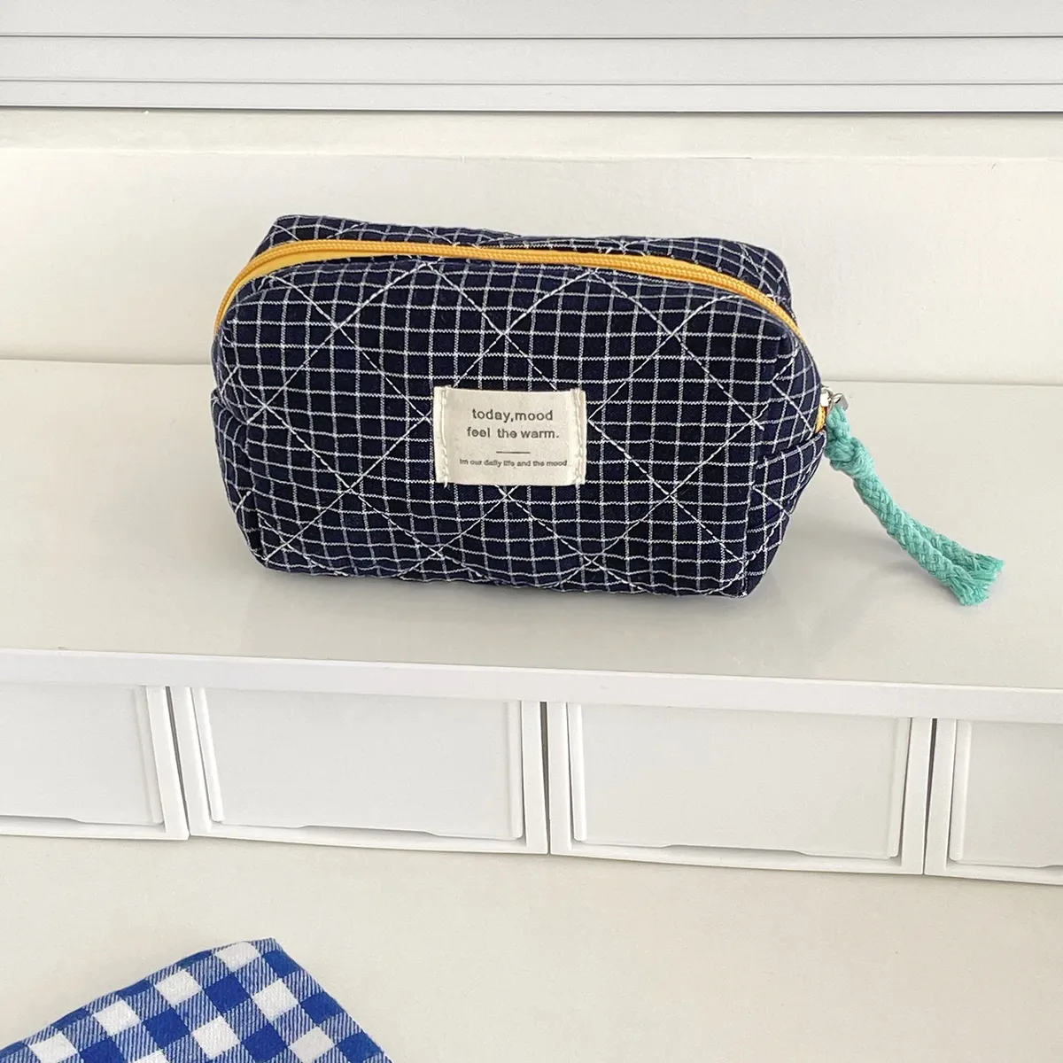 porte-monnaie à carreaux matelassés pour femmes, porte-crayon pour documents d'abonnés, petit sac de rangement imprimé lettre, sacs à cosmétiques pour filles, pochette femme