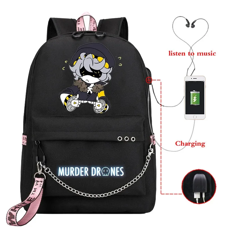 dessin animé meurtre drones sac à dos femmes hommes décontracté usb sac de charge voyage sac à dos garçon fille anime meurtre drones sacs d'école mochila