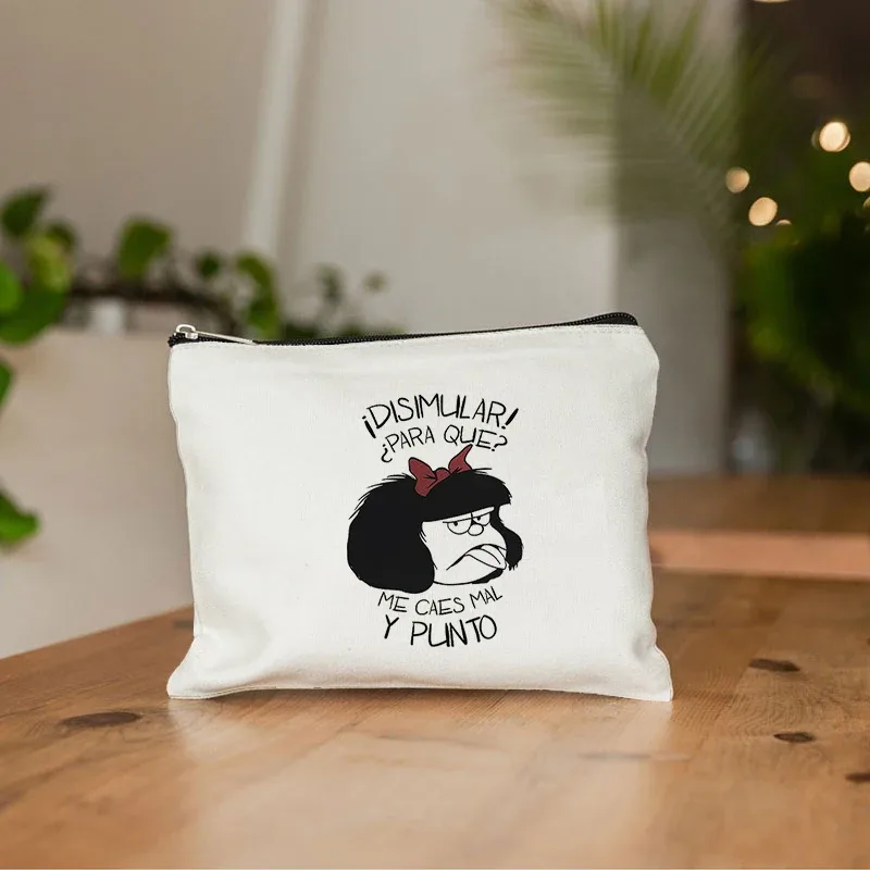 mafalda mignon anime cosmétique trousse de maquillage crayon organisateur fermeture éclair kawaii maquillage pochette sac à main voyage trousses de toilette cadeau