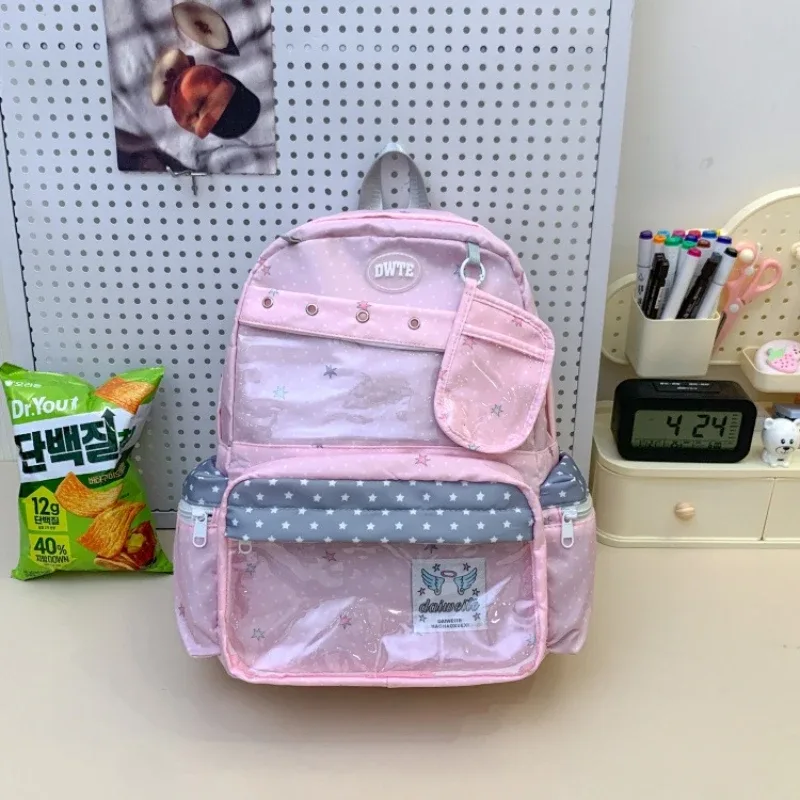 sac à dos tendance avec fenêtre transparente, grande capacité, sac d'école à pois pour adolescentes et étudiantes, sac à livres léger