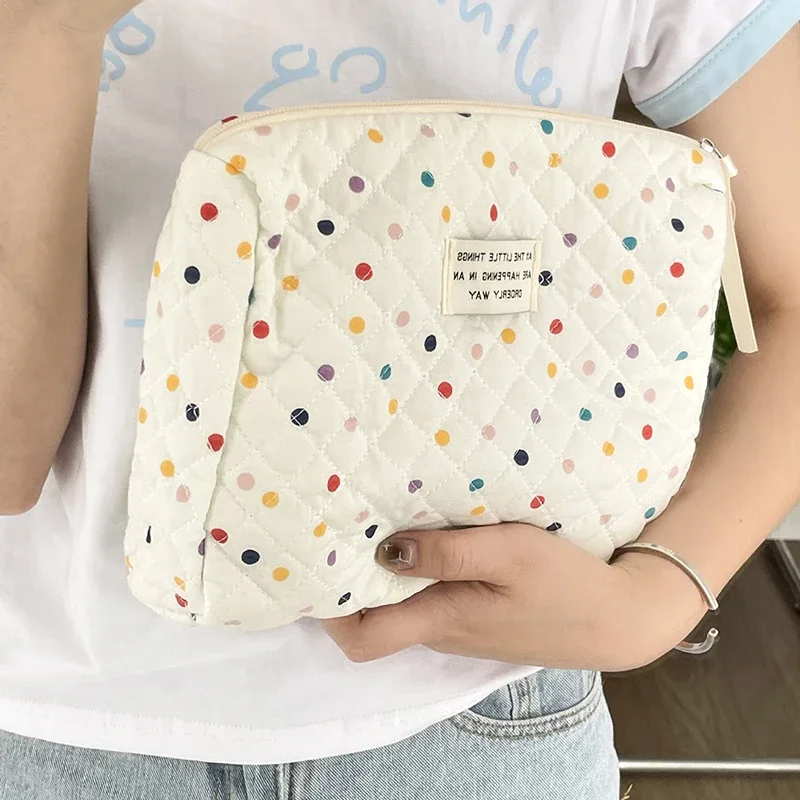 Sac à main matelassé à pois colorés pour femmes, fourre-tout Portable de grande capacité, sacs de rangement de maquillage de voyage, sacs à main en coton, cadeau