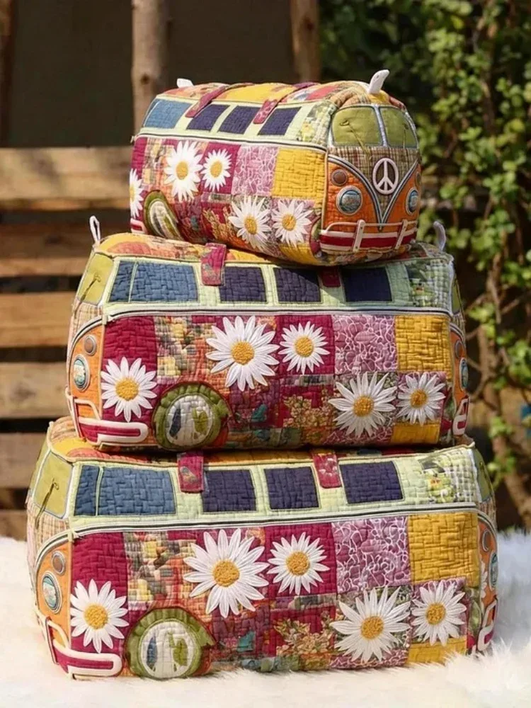 trousse de toilette matelassée 3 tailles, imprimée 3d animaux mignons et motifs floraux, pochette de maquillage patchwork, organisateur de voyage, boîte de rangement