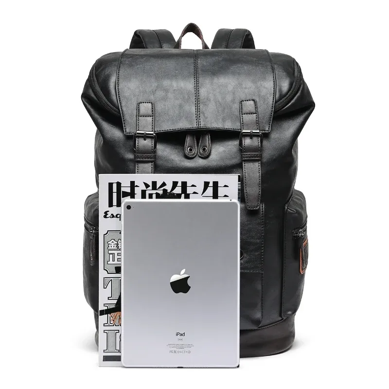 grand sac à dos de voyage antivol en cuir pour hommes sacs pour ordinateur portable hommes noir pu sac à dos garçon grande capacité école homme d'affaires 가mochilas