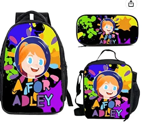 afor adley – sacs d'école classiques et populaires pour étudiants, impression 3d, 3 pièces/ensemble, sac à dos pour ordinateur portable, sac à déjeuner, trousse à crayons