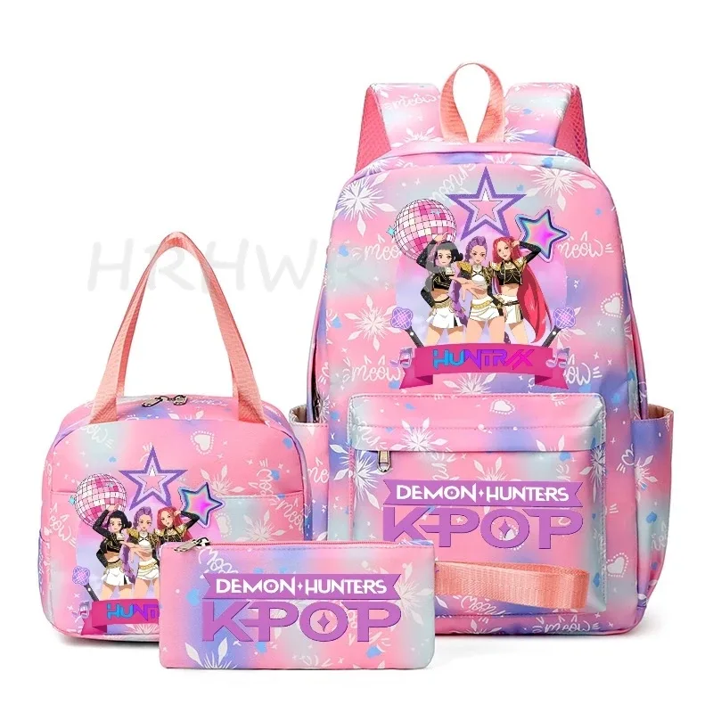 sac à dos kpop demon hunter avec imprimé neige, cartable pour adolescents avec sac à bandoulière pour usage quotidien, sacs de voyage décontractés pour filles, 3 pièces