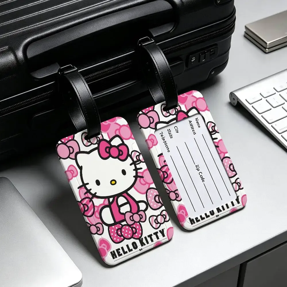 étiquette d'identification de bagage anti-perte en pvc, motif chaton mignon h-hello cartoon k-kittys, avec porte-carte d'informations amovible, étiquette de bagage de voyage