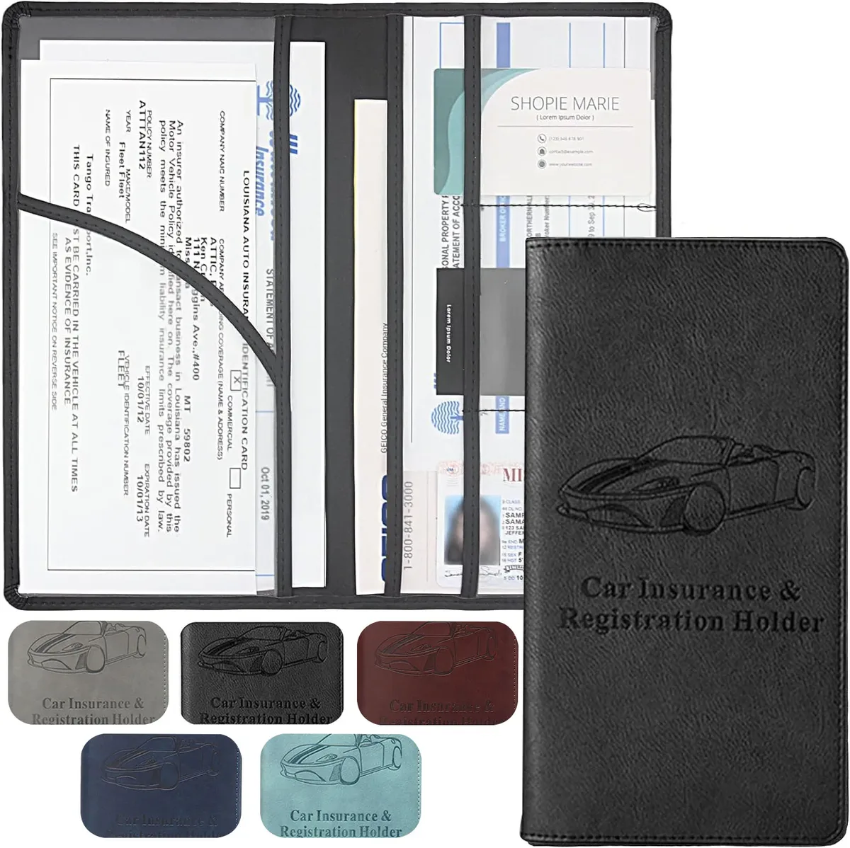 Porte-documents de voiture en similicuir de qualité supérieure pour hommes et femmes, organiseur élégant pour ranger de manière sécurisée les papiers d'assurance, la carte grise et les manuels.