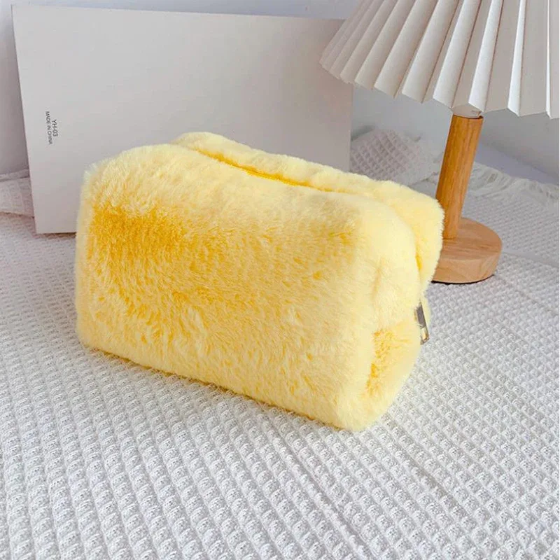 sac à cosmétiques en peluche, sac de rangement pratique, trousse de toilette de grande capacité, sac multi-couches et compartimenté
