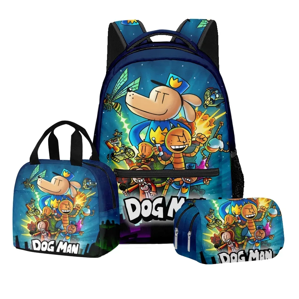 luxe populaire nouveauté dessin animé chien homme 3d imprimé 3 pièces/ensemble étudiant sacs d'école voyage cahier sac à dos sac à déjeuner porte-crayon