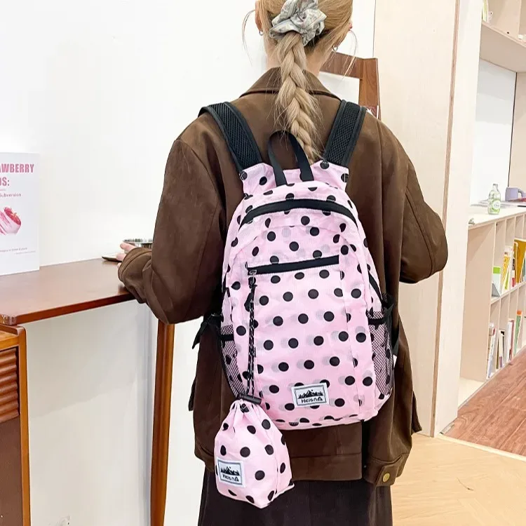 Sac à dos décontracté à pois pour femme, idéal pour les voyages, le sport en plein air, l'escalade, le transport quotidien et les loisirs