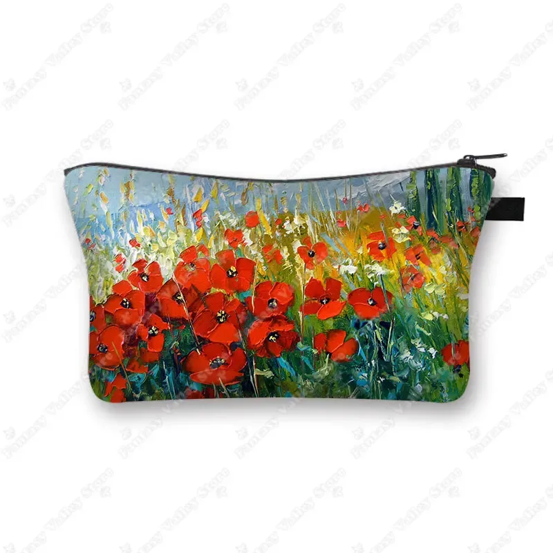 belle trousse à cosmétiques à imprimé de coquelicot rouge pour femmes, petite pochette, organisateurs d'articles de toilette, sacs à cosmétiques hip hop, trousse de maquillage mignonne