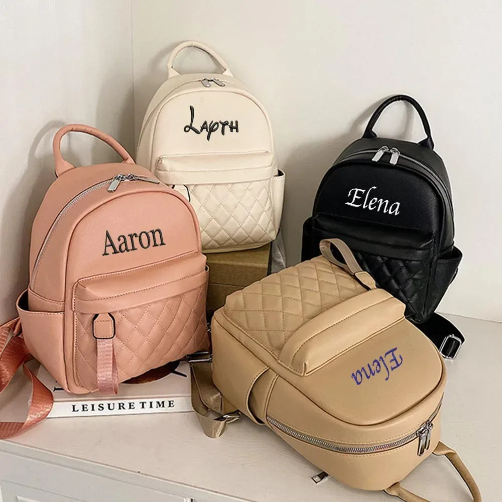 Sac à Dos en Cuir PU avec Nom Personnalisé pour Femme, Polyvalent, Brodé avec Tous les Noms, Cadeau pour Dame, Sacs d'Extérieur, Nouvelle Collection