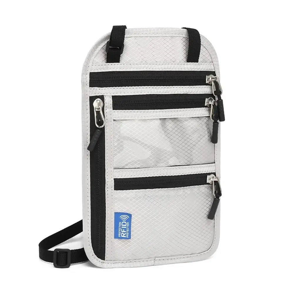 sac de passeport anti-rfid multi-poches, étanche, antivol, avec sangle de cou réglable, portefeuille de cou