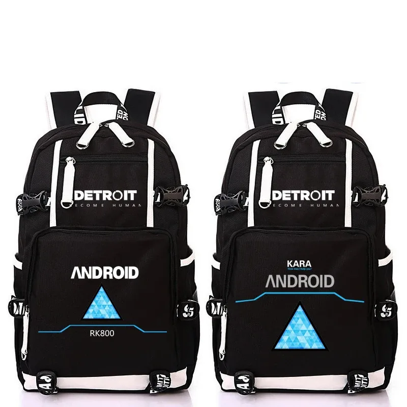 sac à dos usb anime detroit cosplay mochila, sac à dos scolaire, sac à dos pour ordinateur portable, sac lancé, jeu devenu humain