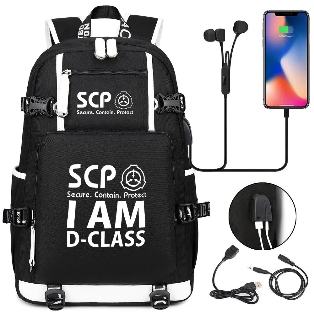 sac à dos scp foundation cartable noir, sacs d'école de dessin animé pour enfants adolescents, sac à dos de voyage scp, sacs initiés par ordinateur portable usb