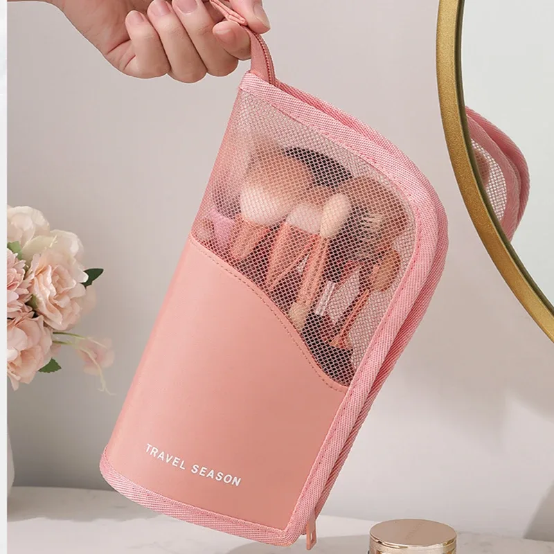 1 pc support sac cosmétique pour femmes clair fermeture éclair sac de maquillage voyage femme maquillage porte-brosse organisateur trousse de toilette