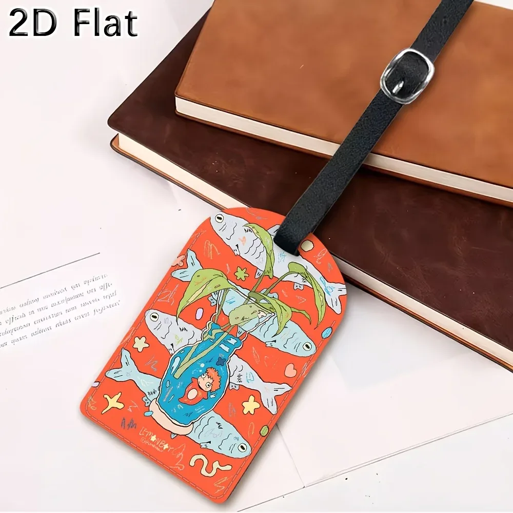 étiquette de bagage, motif de poisson et de plante de dessin animé mignon, étiquette d'identification de bagage de voyage pour accessoires de sacs à bagages