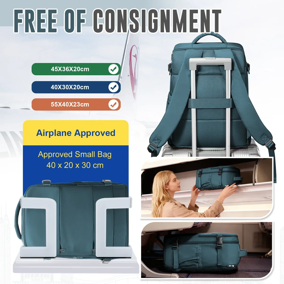 ryanair sac à dos 40x30x20, bagage à main approuvé par la compagnie aérienne cabine max 40x30x20 sac à dos de voyage pour femmes hommes, sac à dos pour ordinateur portable 14 pouces