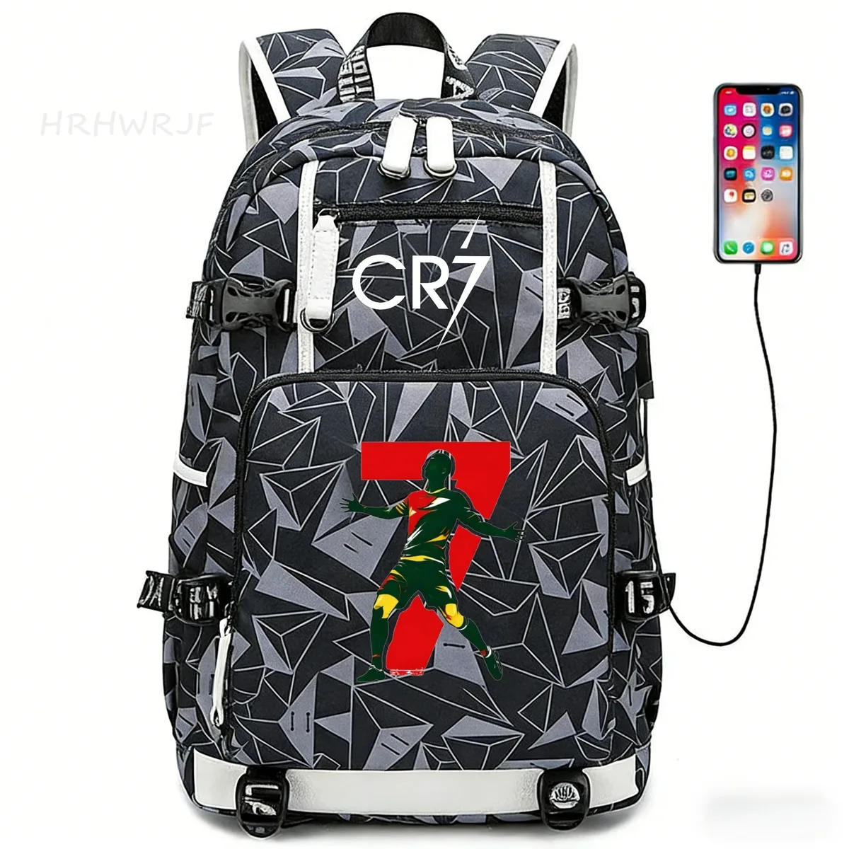 sac à dos camouflage cr7 pour ordinateur portable, sac à dos de randonnée, sacs d'école de 18 pouces, sacs d'école imperméables usb de grande capacité, sac à dos mochilas