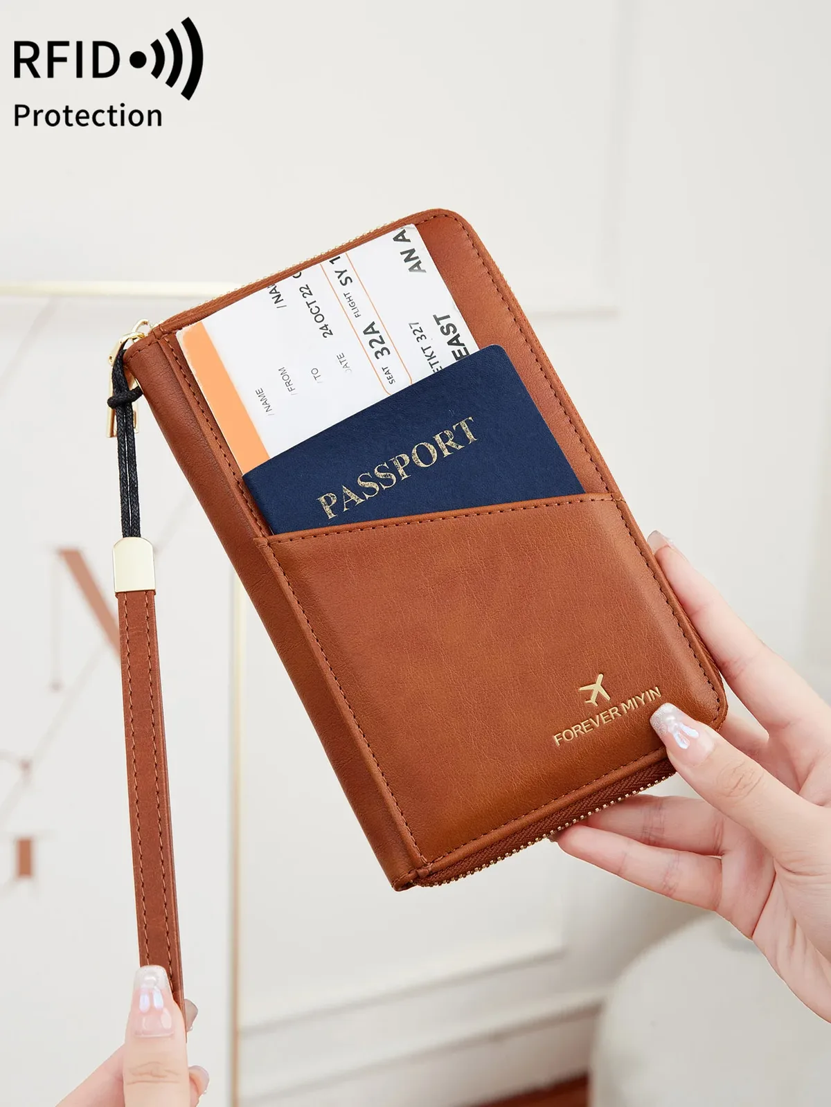 Porte-passeport RFID élégant avec poche avant, multifonctionnel, en cuir PU, étui de protection pour passeport, accessoires de voyage